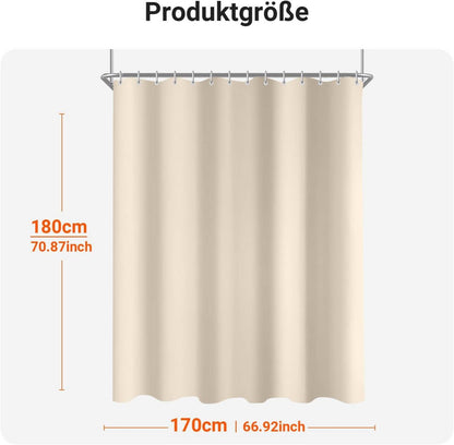 Duschvorhang 170x180 cm Beige beschwerter Saum Antischimmel