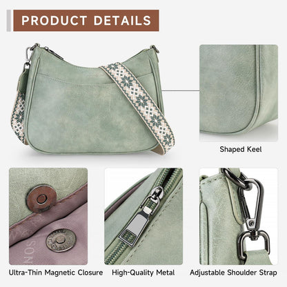 APHISON Klein Crossbody Bag Damen Umhängetasche Leder Blau Magnetverschluss