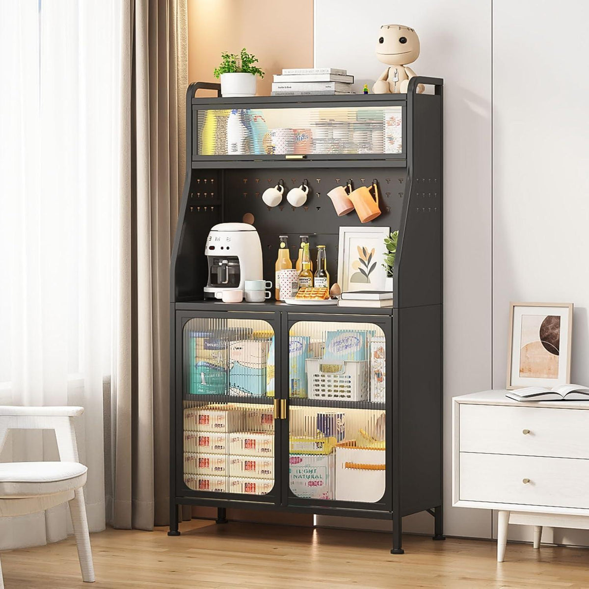 Küchenschrank mit Arbeitsplatte & Verstellablagen – Schwarz 86x36x160cm