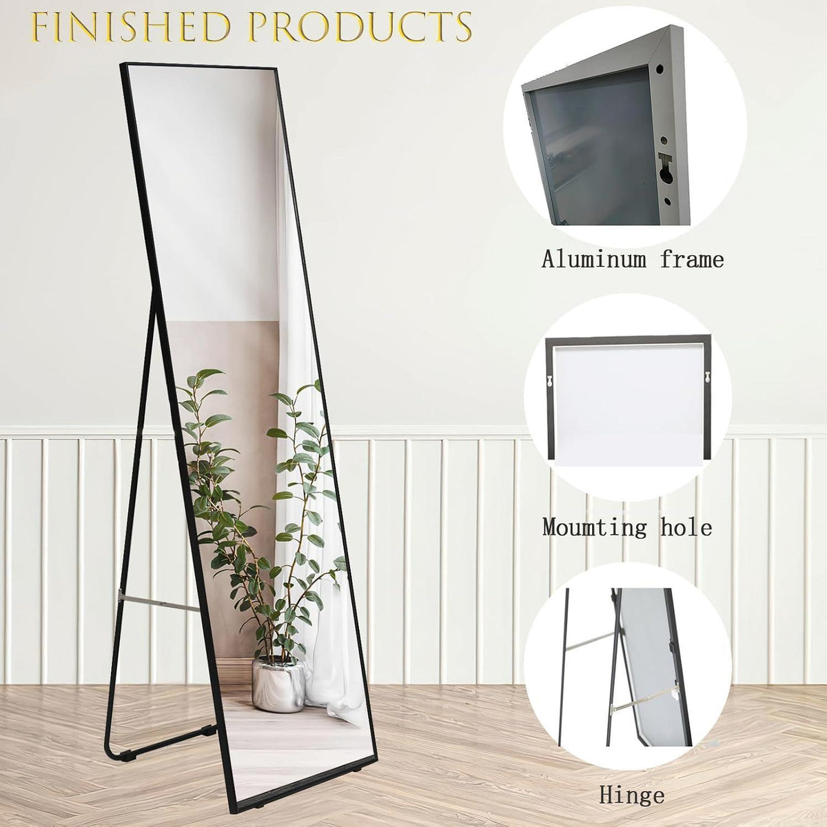 Großer Ganzkörperspiegel mit Ständer – 142x45cm, Wandmontage möglich