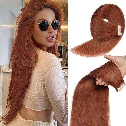 Echthaar Tape Extensions Dunkelrotbraun 60cm