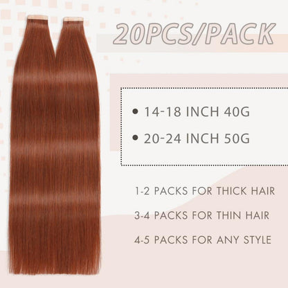 Echthaar Tape Extensions Dunkelrotbraun 60cm