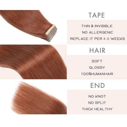 Echthaar Tape Extensions Dunkelrotbraun 60cm