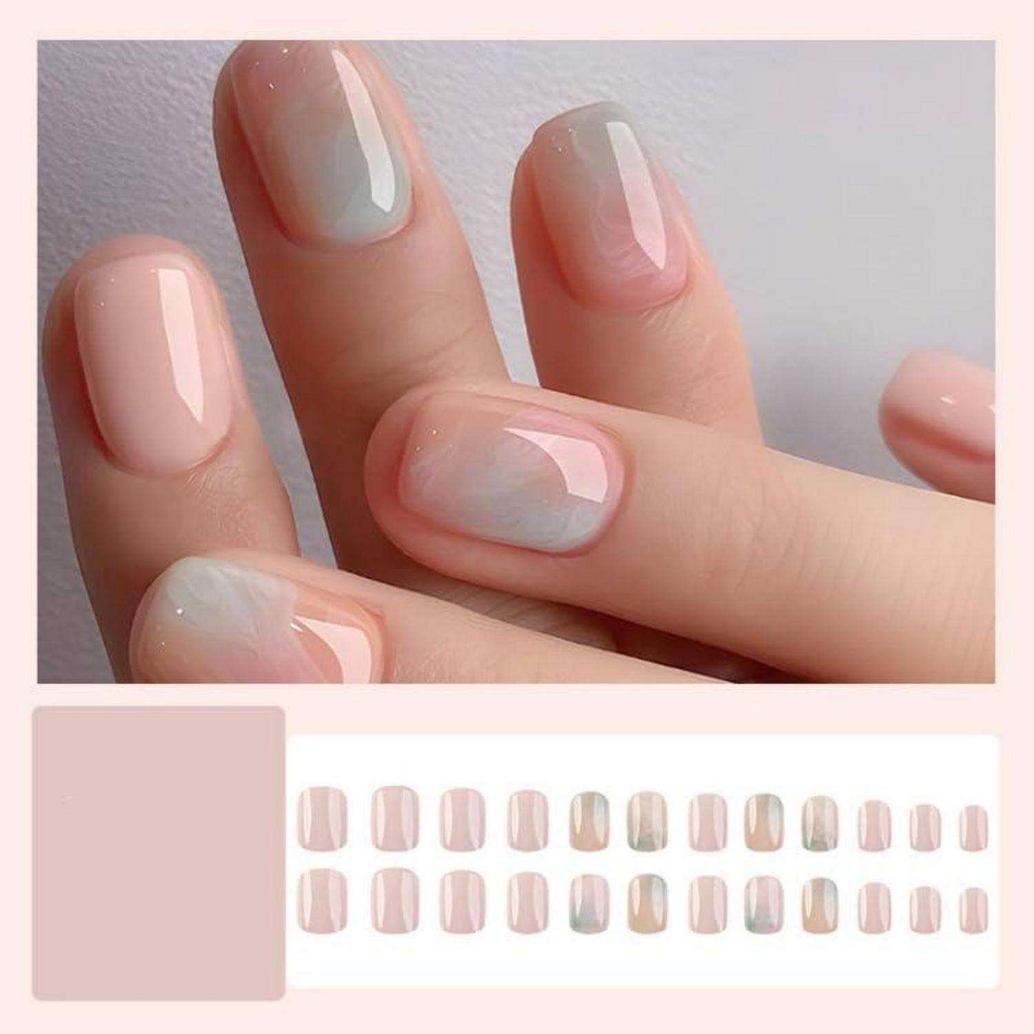 24 Stück Grüne und Nude Fingernägel Zum Aufkleben