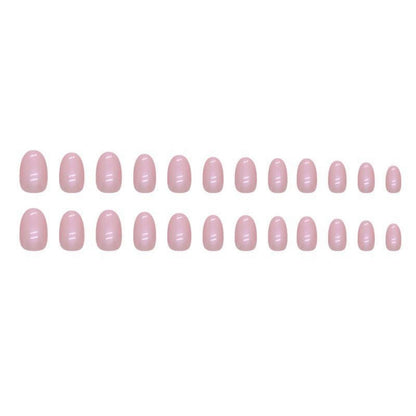 24 Short Pink Glossy Oval Press on Fake Nails Mixed Patterns