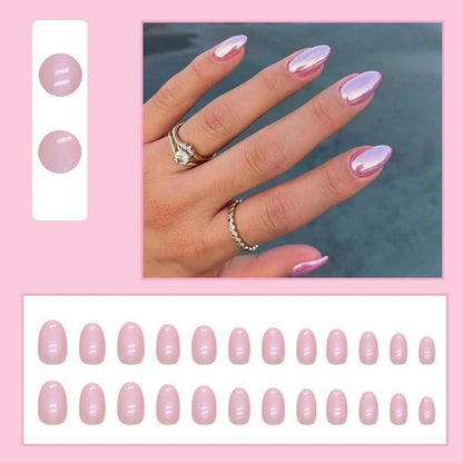 24 Stück Pink Glossy Oval Kunstnägel Zum Aufkleben Mittel
