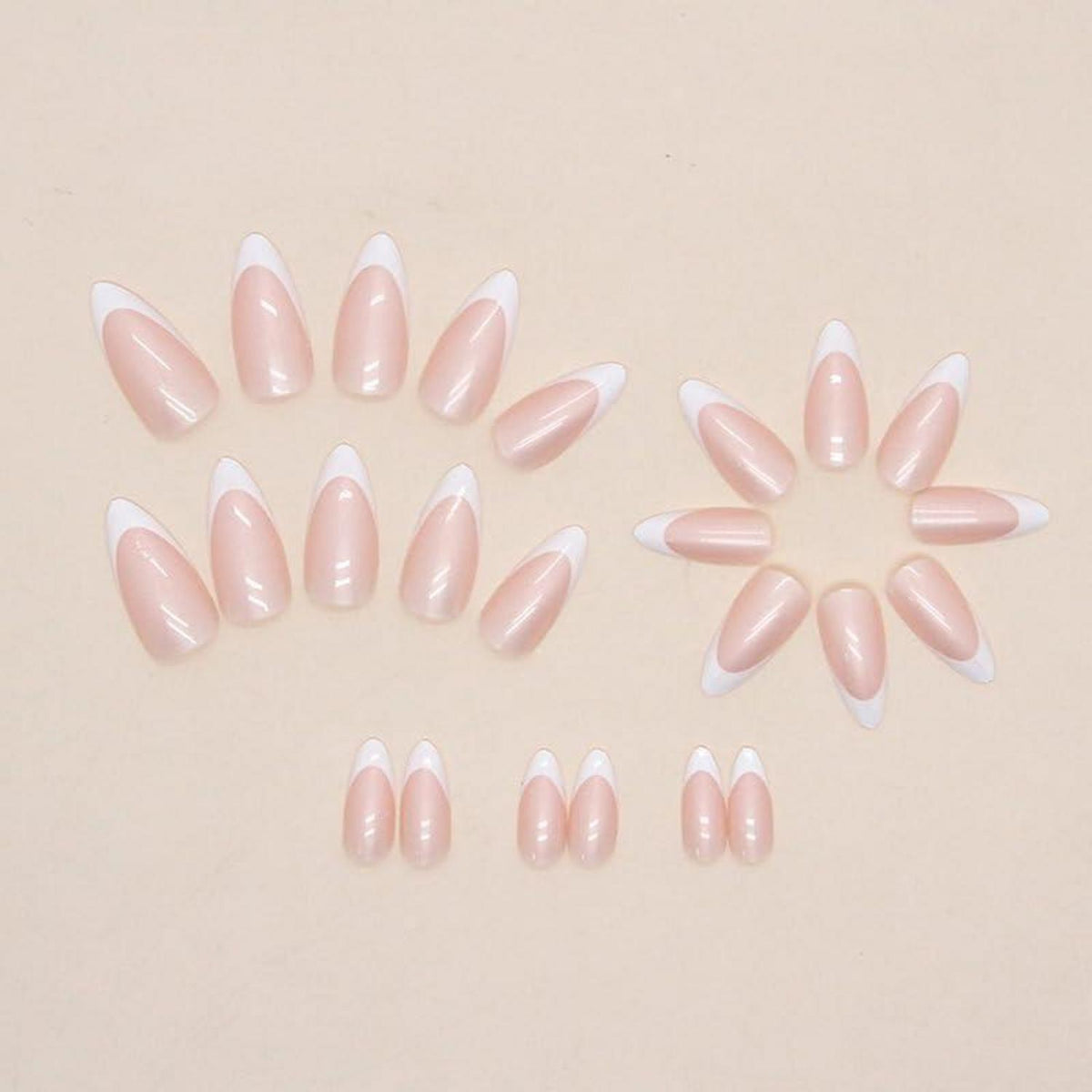 24 Kurz Nägel Aufkleben Pink Weiß Mandel Design