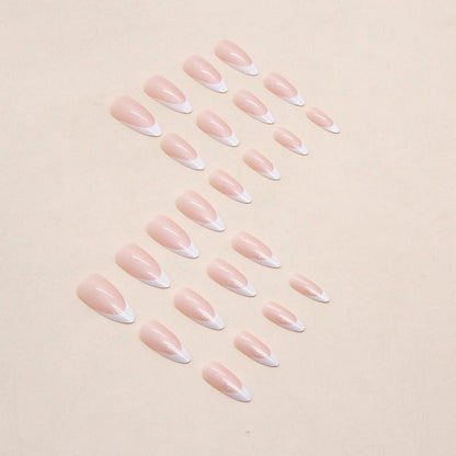 24 Kurz Nägel Aufkleben Pink Weiß Mandel Design