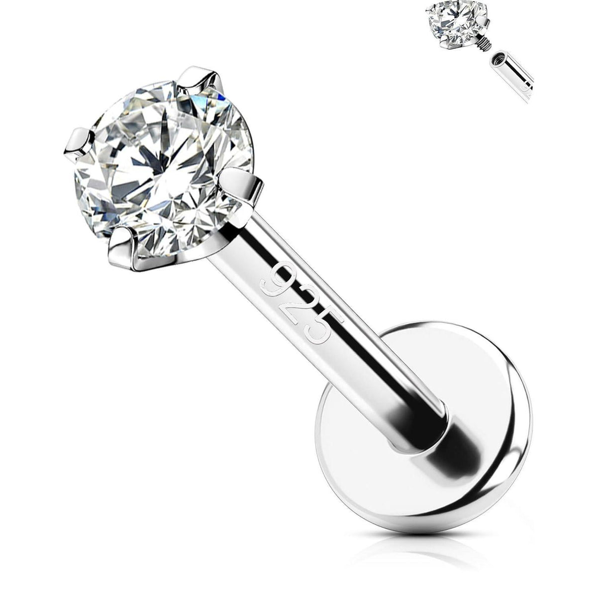 Helix Piercing 925 Silber 8mm Innengewinde Knorpel Ohrring mit Zirkonia