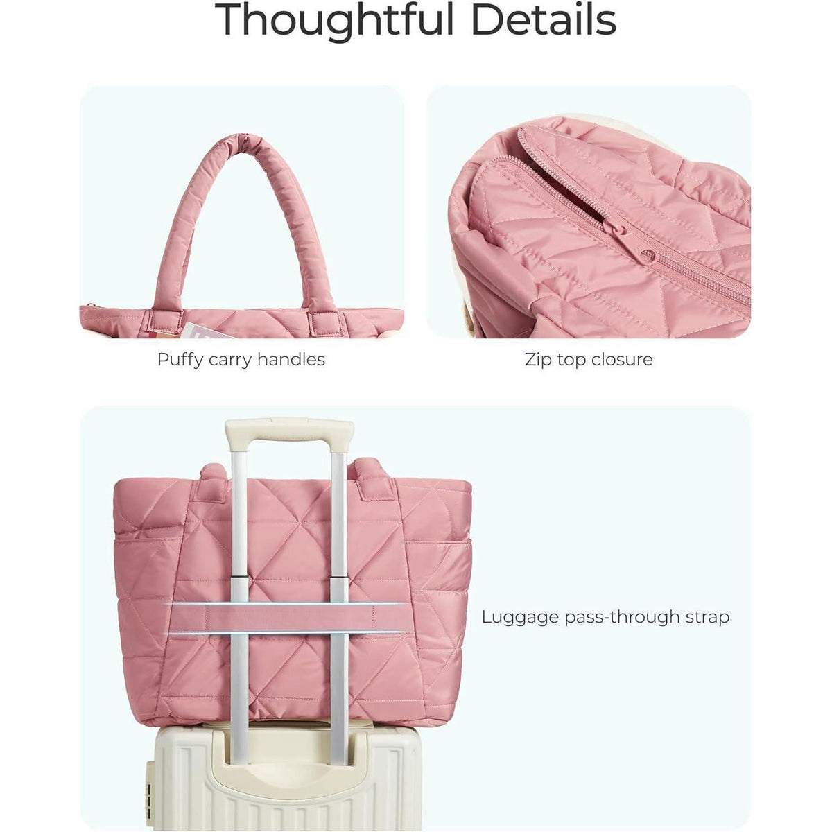 Gesteppte Laptoptasche Damen Shopper Groß Dunkelrosa