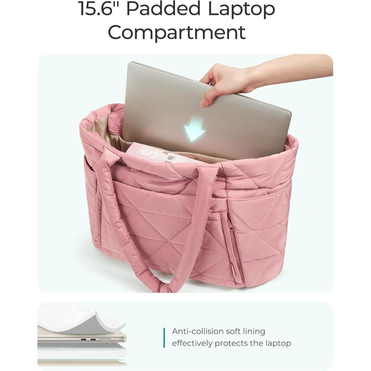 Gesteppte Laptoptasche Damen Shopper Groß Dunkelrosa
