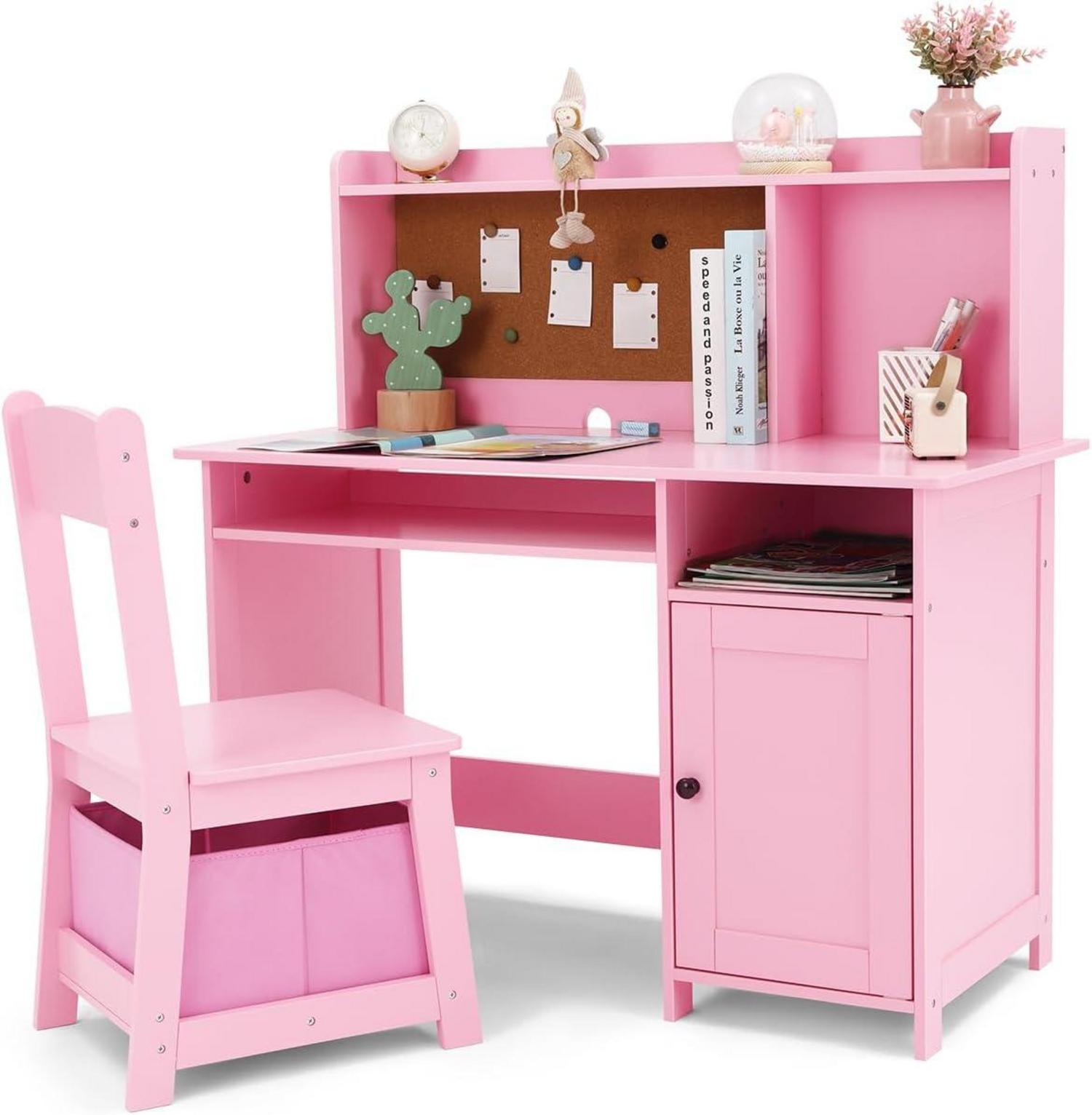 Kinderschreibtisch mit Stuhl und Stauraum für Kinder/Rosa