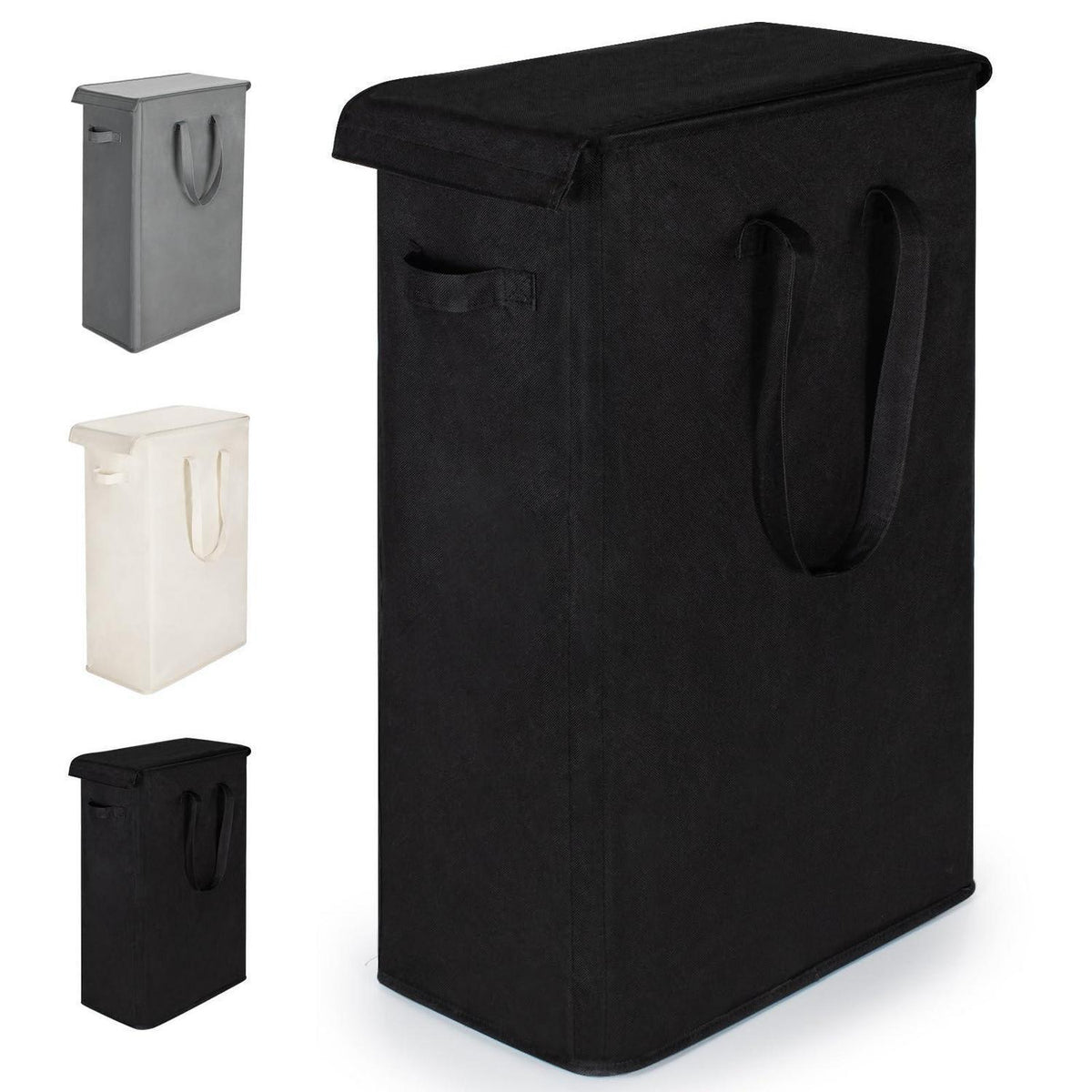 Faltbarer Wäschekorb mit Deckel – 55L, Schwarz