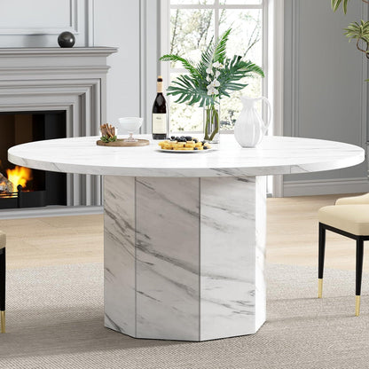 Runder Esstisch Weiß 120cm | Küchentisch Holz Marmor Optik Modern