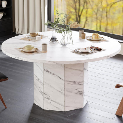 Runder Esstisch Weiß 120cm | Küchentisch Holz Marmor Optik Modern