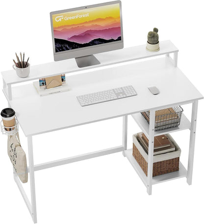 Kleiner Schreibtisch Weiß mit Regal und Monitorständer 100x50 cm