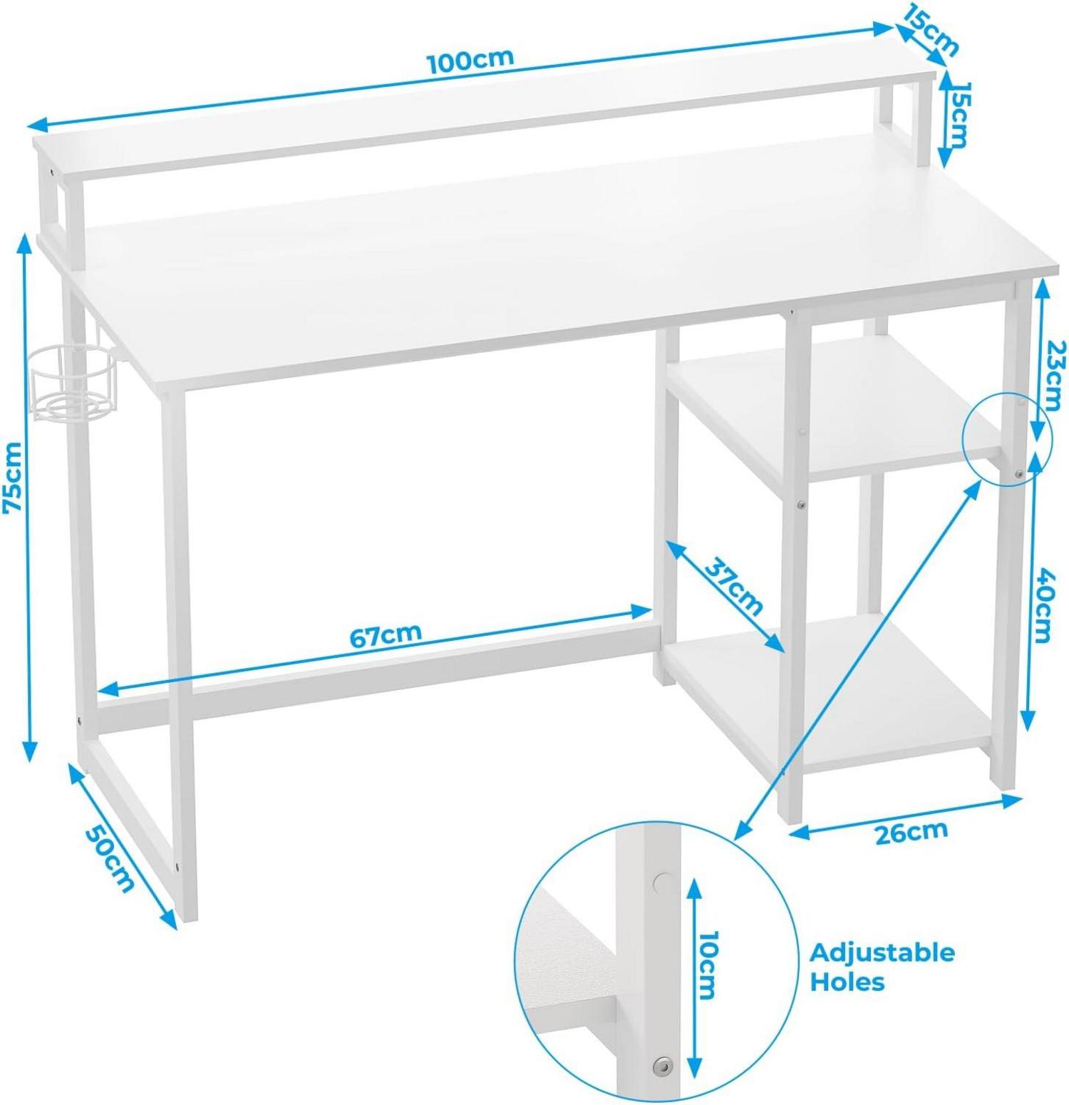 Kleiner Schreibtisch Weiß mit Regal und Monitorständer 100x50 cm