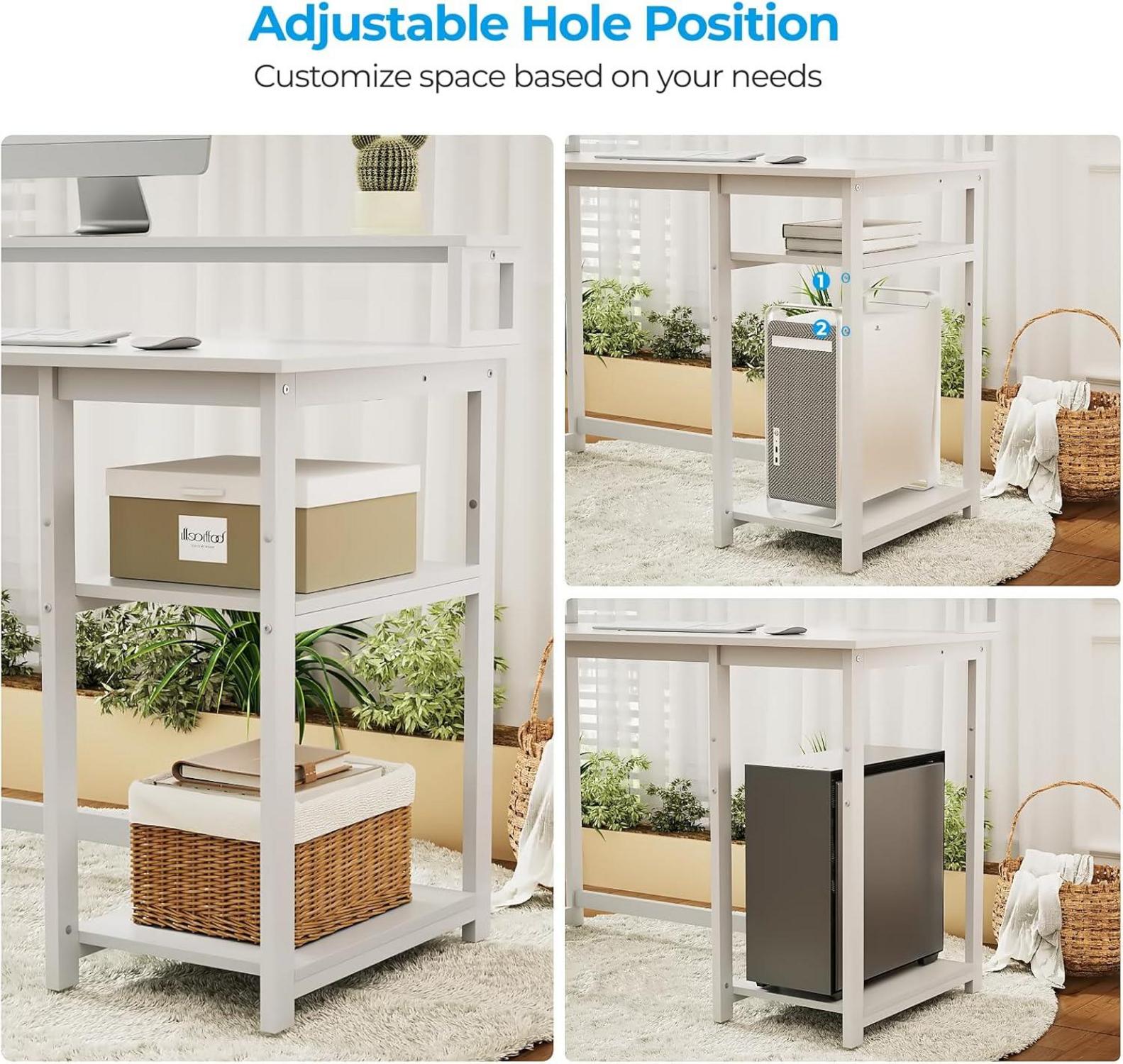 Kleiner Schreibtisch Weiß 100x50cm mit Regal & Monitorständer
