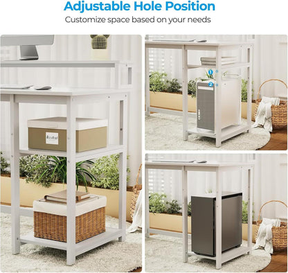 Kleiner Schreibtisch Weiß 100x50cm mit Regal & Monitorständer