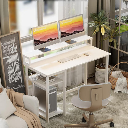 Kleiner Schreibtisch Weiß 100x50cm mit Regal & Monitorständer