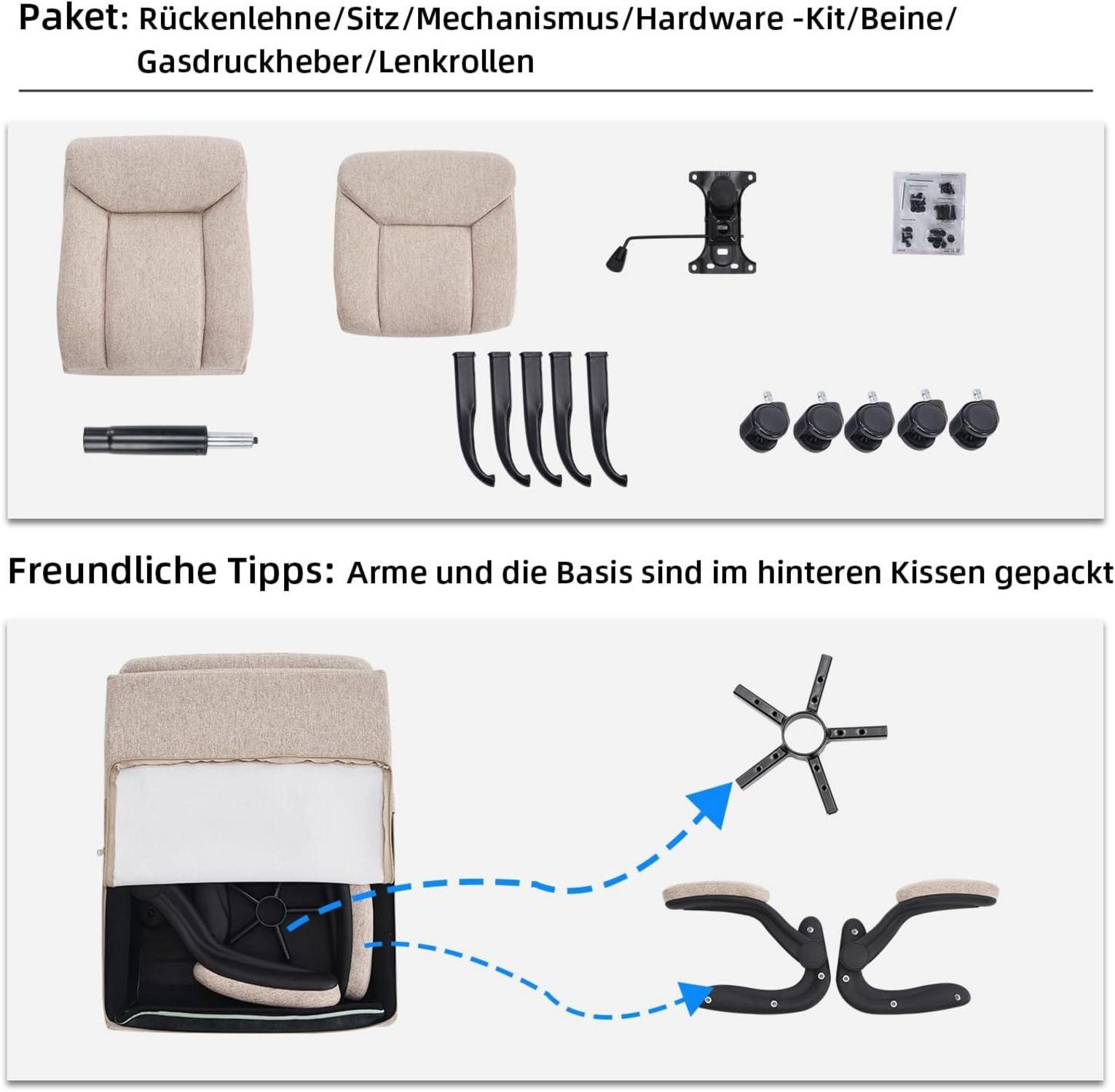 Ergonomischer Bürostuhl mit hochklappbaren Armlehnen - Beige Stoff