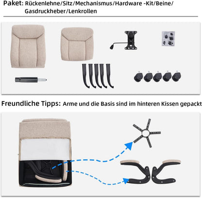 Ergonomischer Bürostuhl mit hochklappbaren Armlehnen - Beige Stoff