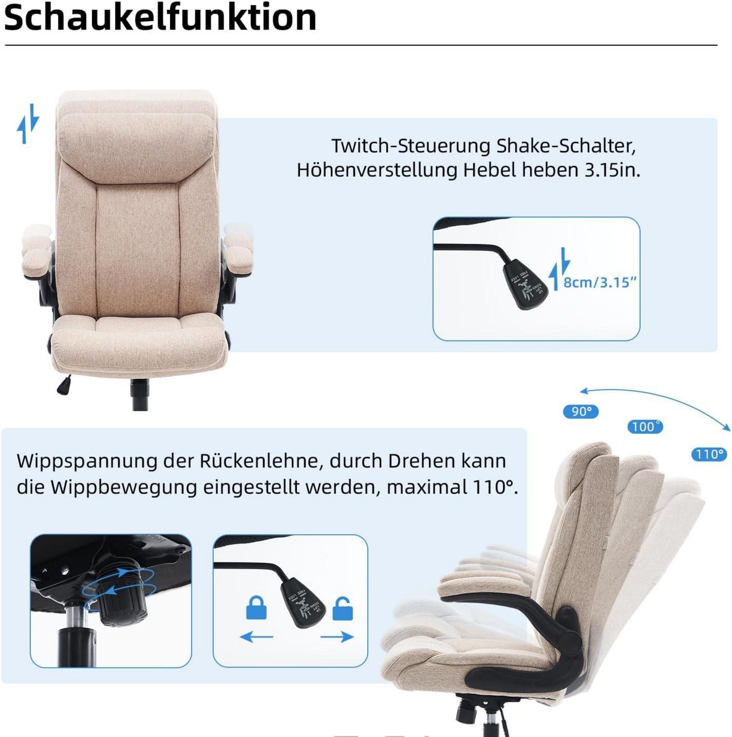 Ergonomischer Bürostuhl mit hochklappbaren Armlehnen - Beige Stoff