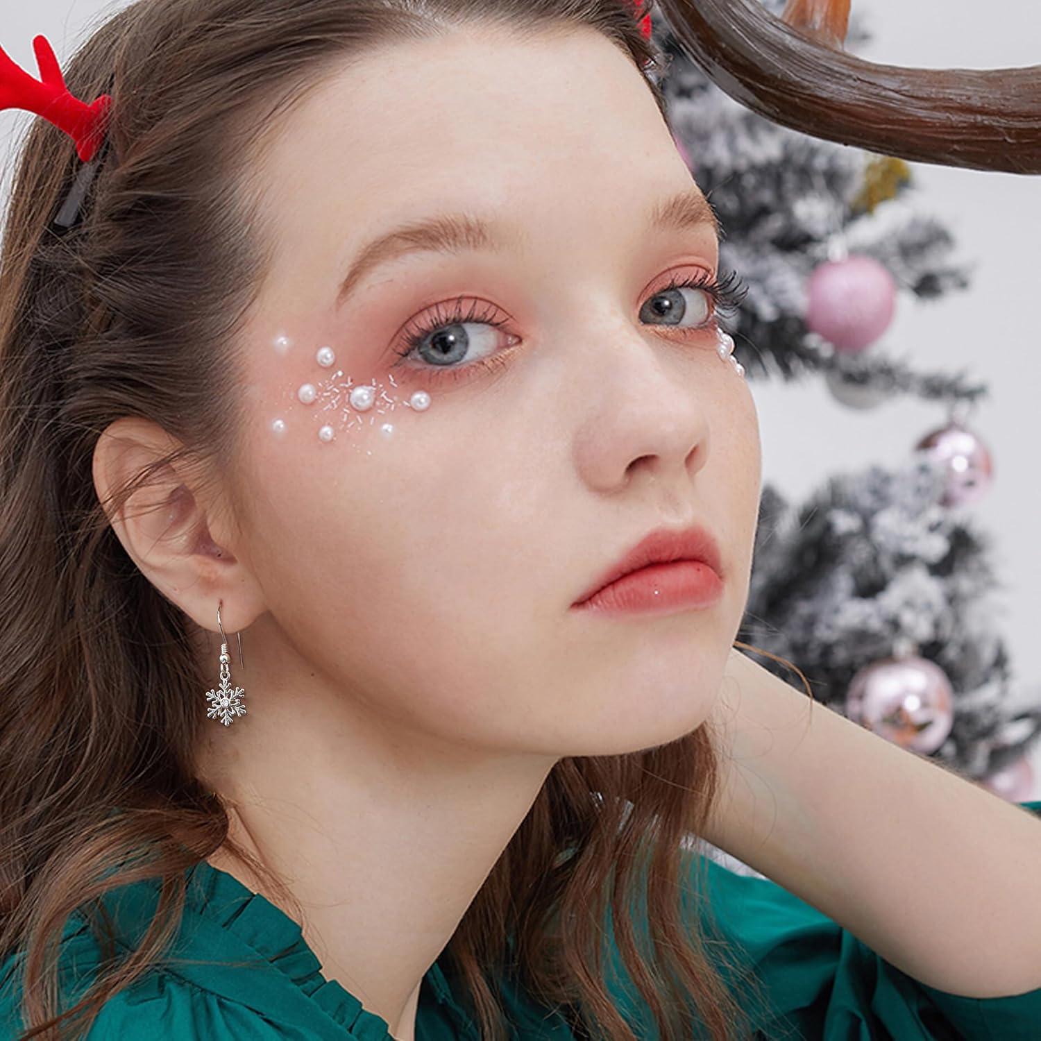 925 Sterling Silber Weihnachts Ohrringe Damen Tropfen Schneeflocke