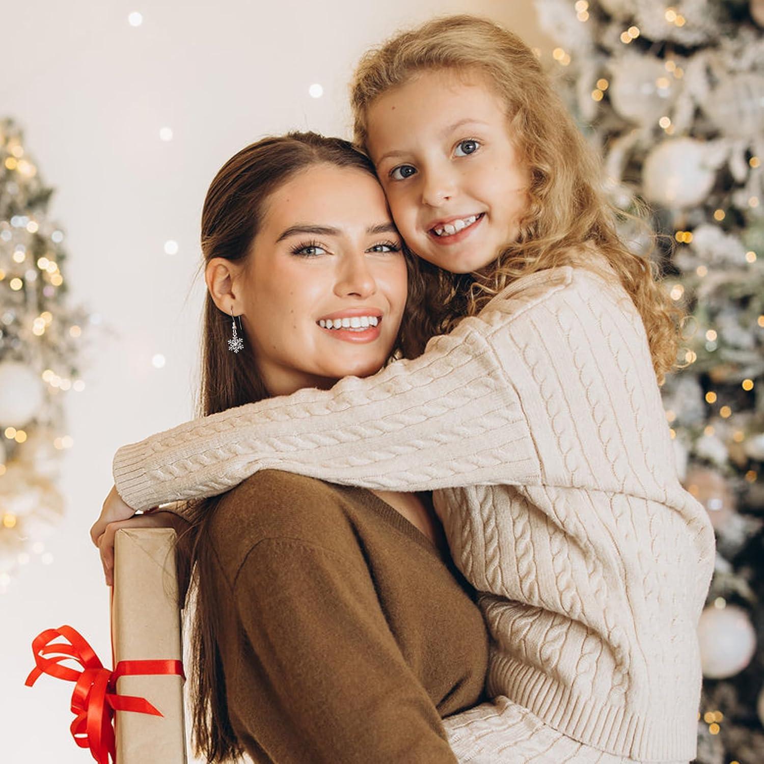 925 Sterling Silber Weihnachts Ohrringe Damen Tropfen Schneeflocke