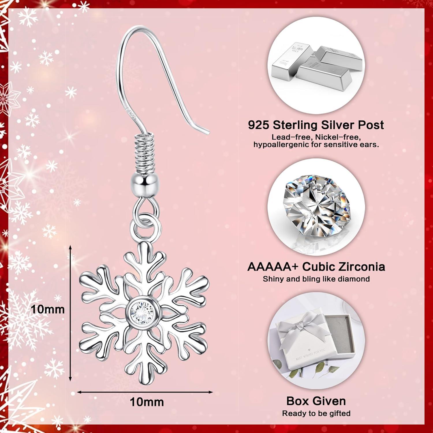 925 Sterling Silber Weihnachts Ohrringe Schneeflocke Tropfen Weihnachtsbaum mit Geschenk Box