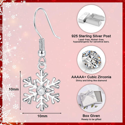 925 Sterling Silber Weihnachts Ohrringe Schneeflocke Tropfen Weihnachtsbaum mit Geschenk Box
