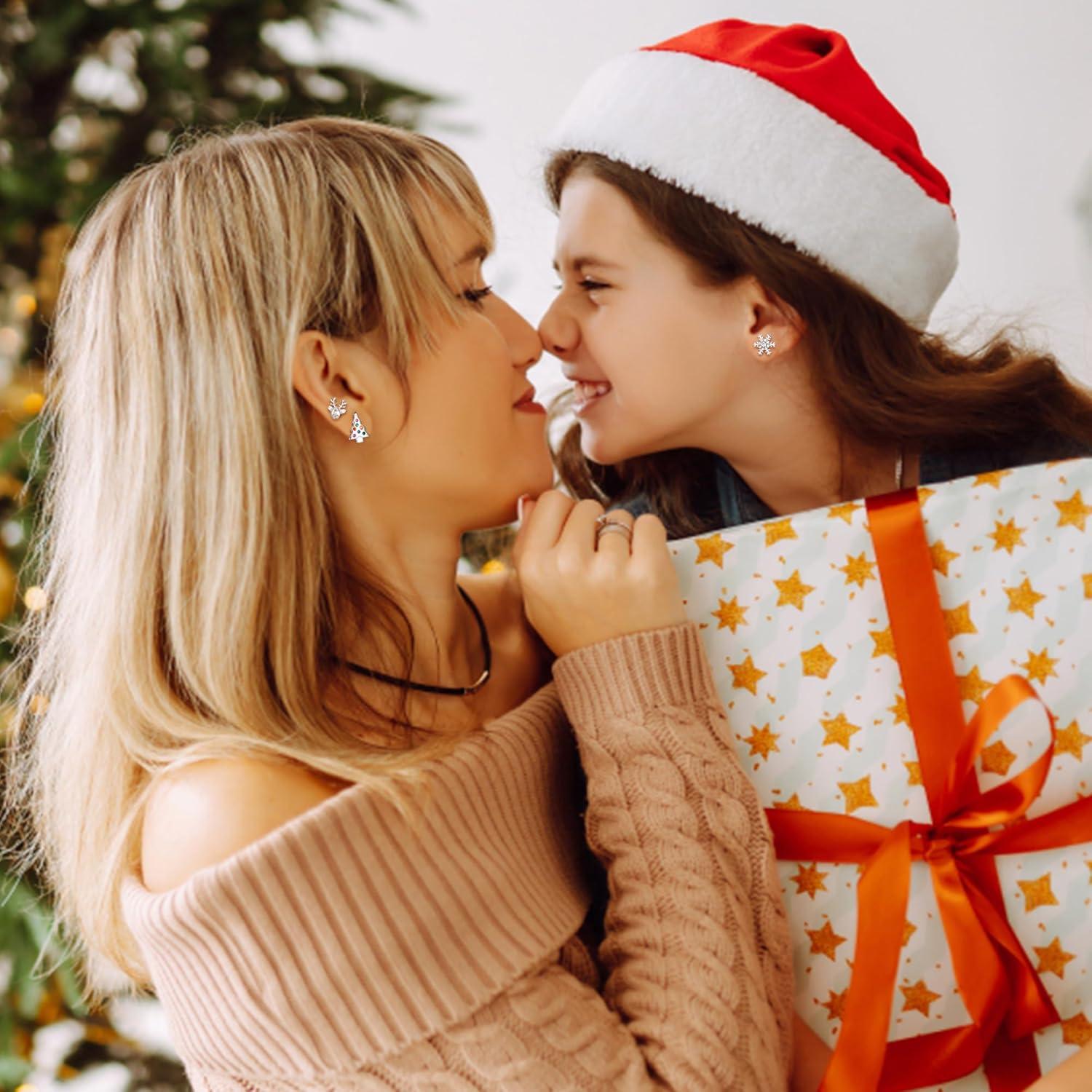925 Silber Weihnachts Ohrringe Set - 3 Paare Damen Hypoallergen Weihnachtsschmuck