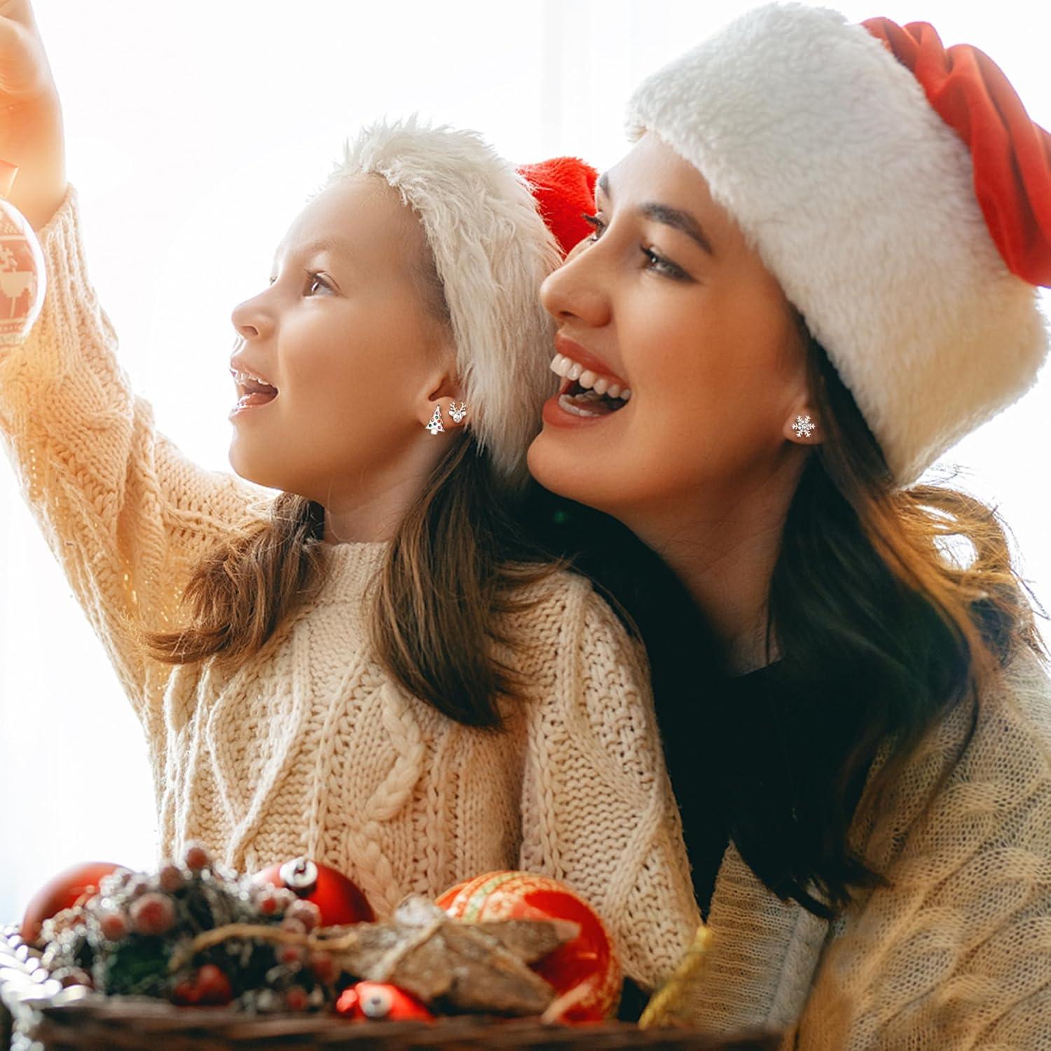 925 Silber Weihnachten Ohrringe Set Damen Mädchen Hypoallergen Ohrstecker