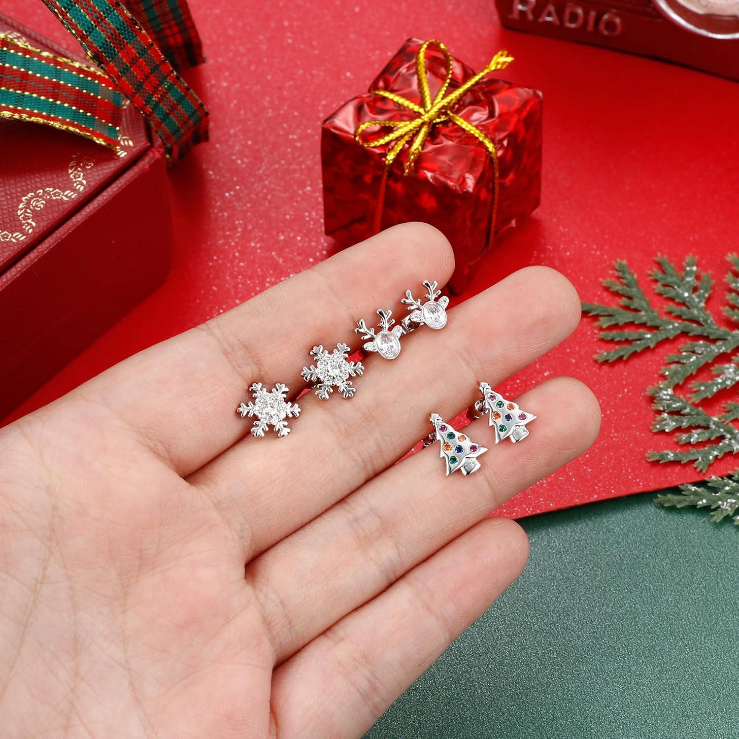 925 Silber Weihnachts Ohrringe Damen Mädchen Set-3 Hypoallergen
