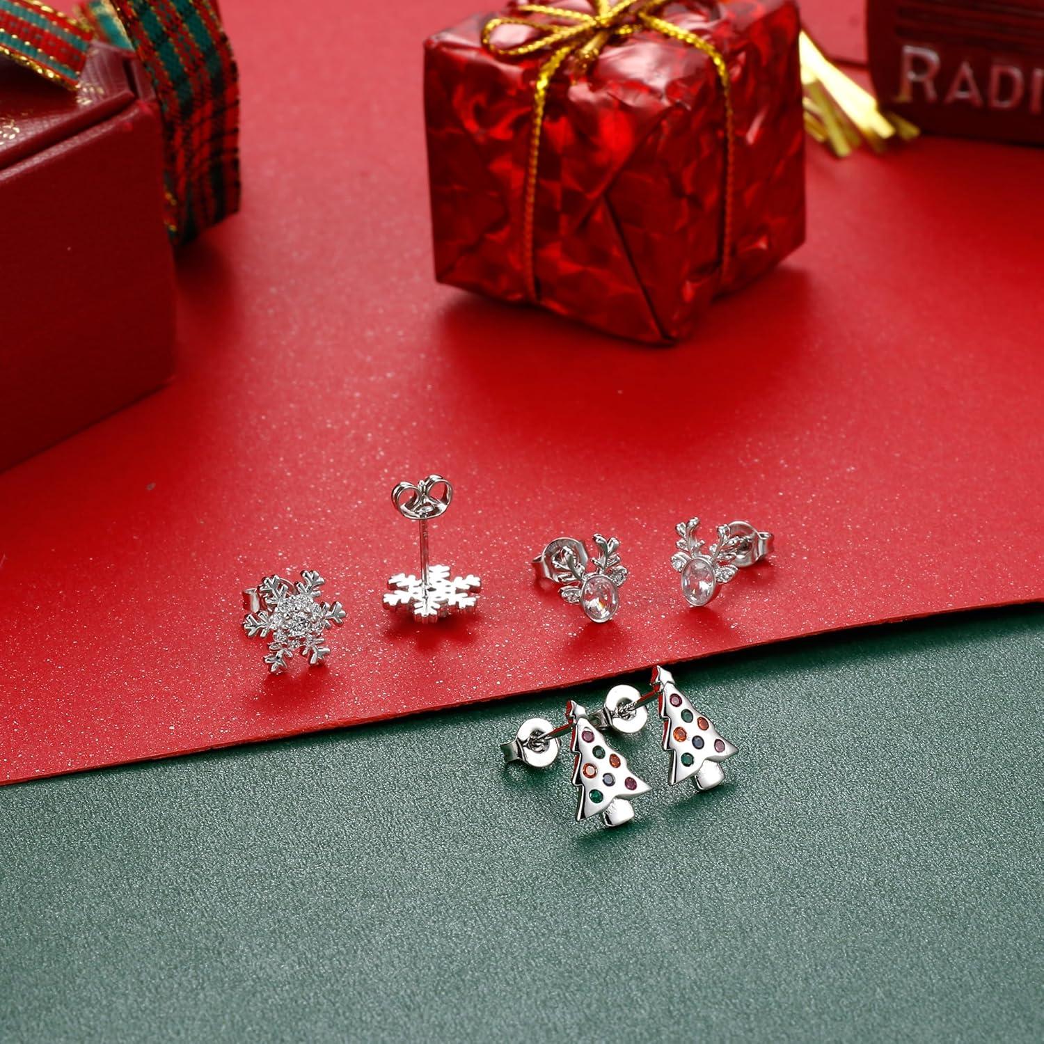 925 Silber Weihnachten Ohrringe Set Damen Mädchen Hypoallergen Ohrstecker