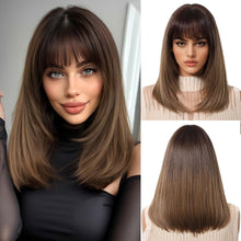 Ombre Braun Bob Perücke mit Pony Synthetisches Haar für Frauen