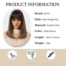 Ombre Braun Bob Perücke mit Pony - Synthetisches Haar für
