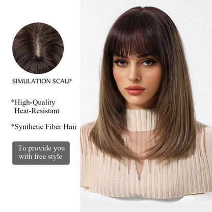 Ombre Braun Bob Perücke mit Pony Synthetisches Haar für Frauen