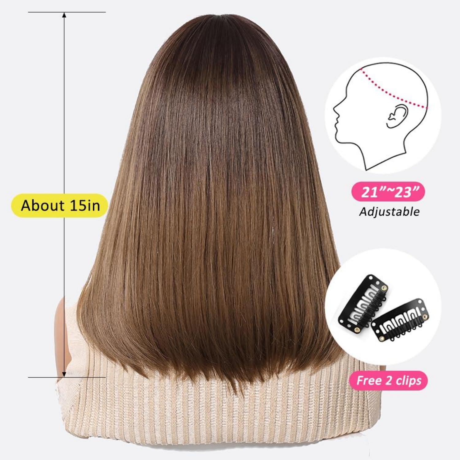 Ombre Braun Bob Perücke mit Pony - Synthetisches Haar für Frauen - Party Cosplay Haarperücke