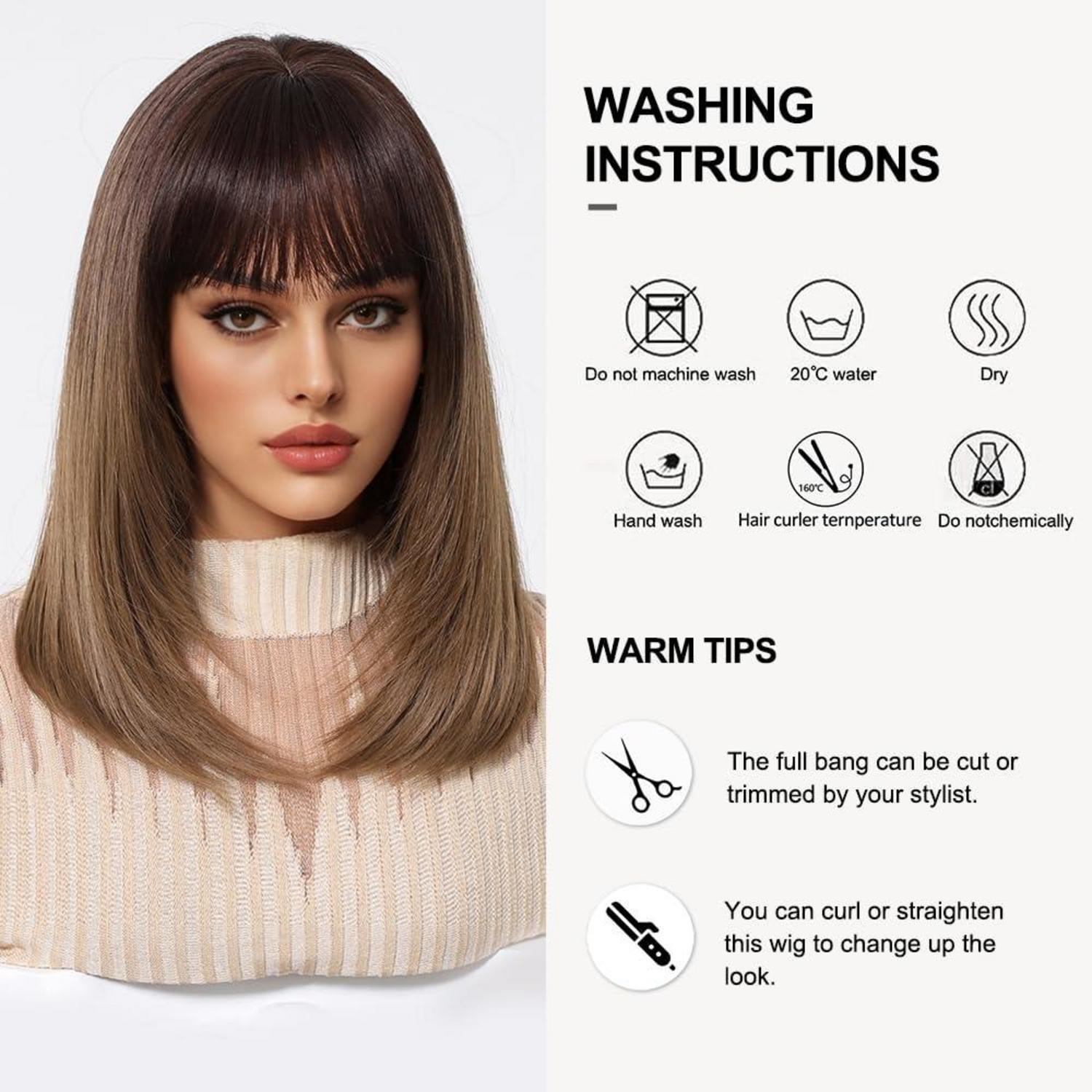 Ombre Braun Bob Perücke mit Pony Damen Kurz Gerade Synthetisch Cosplay
