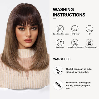 Ombre Braun Bob Perücke mit Pony Damen Kurz Gerade Synthetisch Cosplay