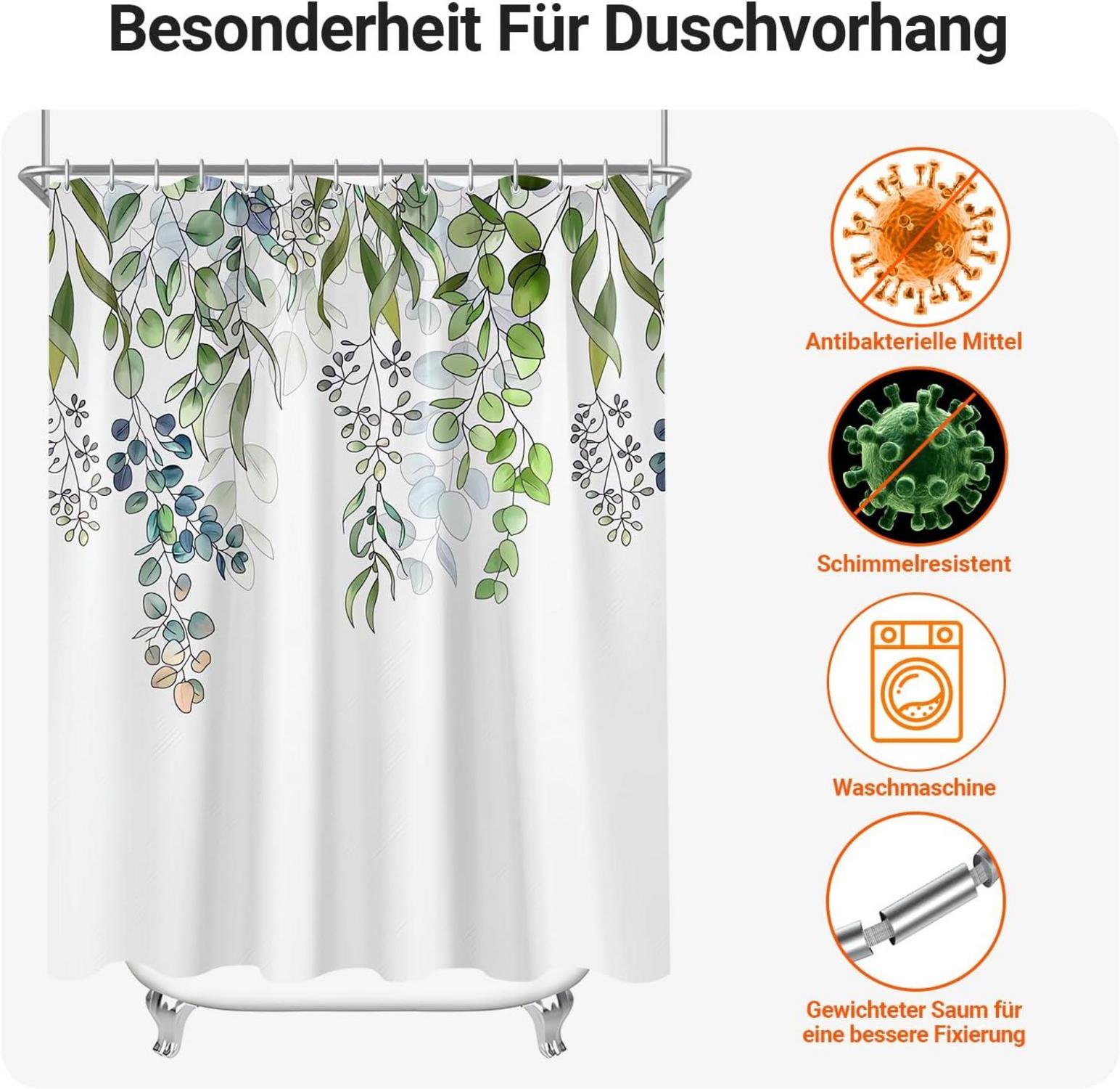 Grüner Duschvorhang 300x200cm Textil Antischimmel Ösen - Waschbar