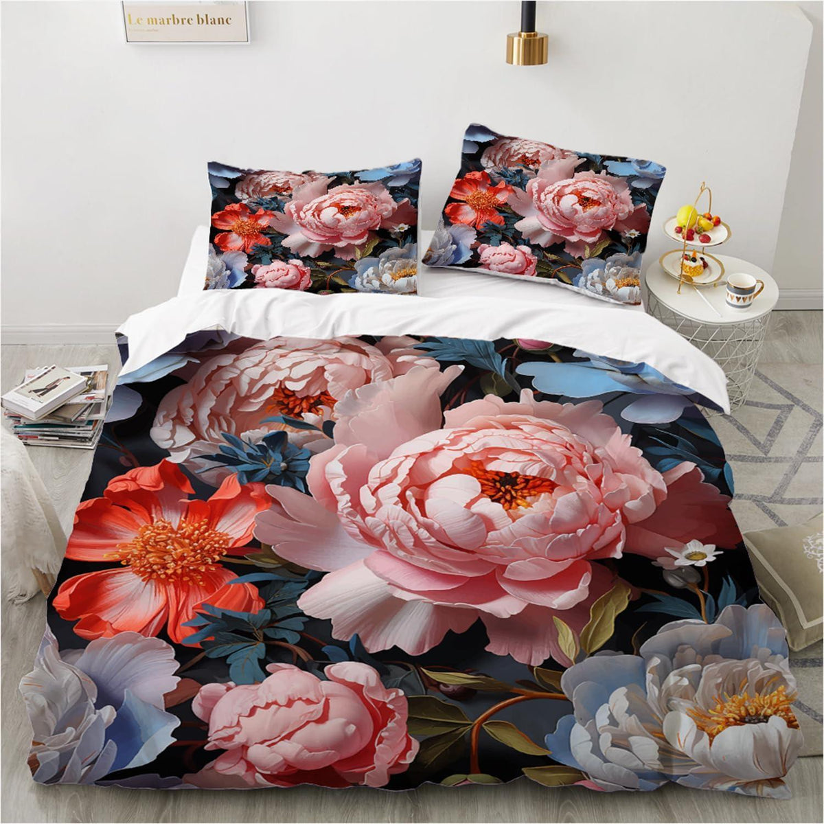 Blumen Bettwäsche Set 135x200 Rosa Floral Mikrofaser