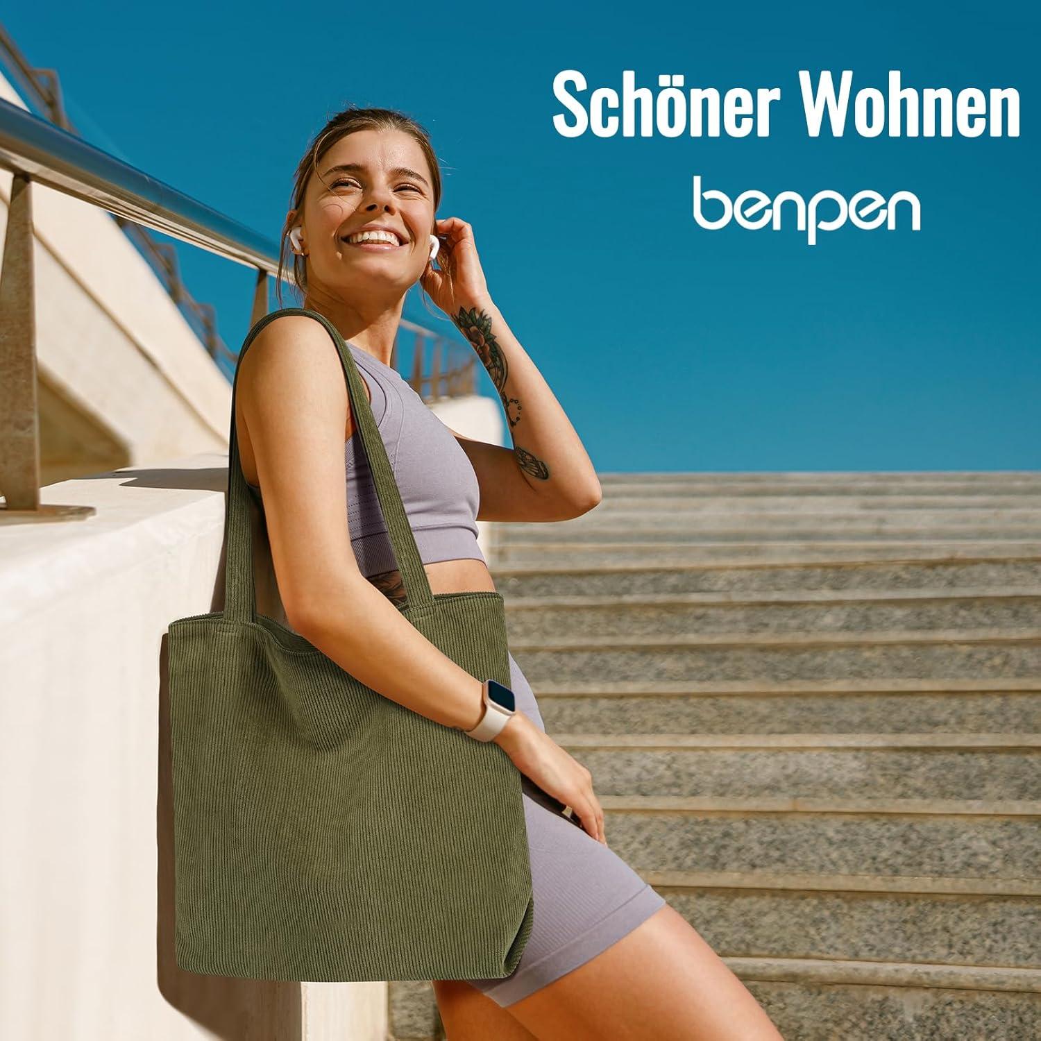 Cord Uni Shopper Damen Beige Handtasche Groß mit Reißverschluss