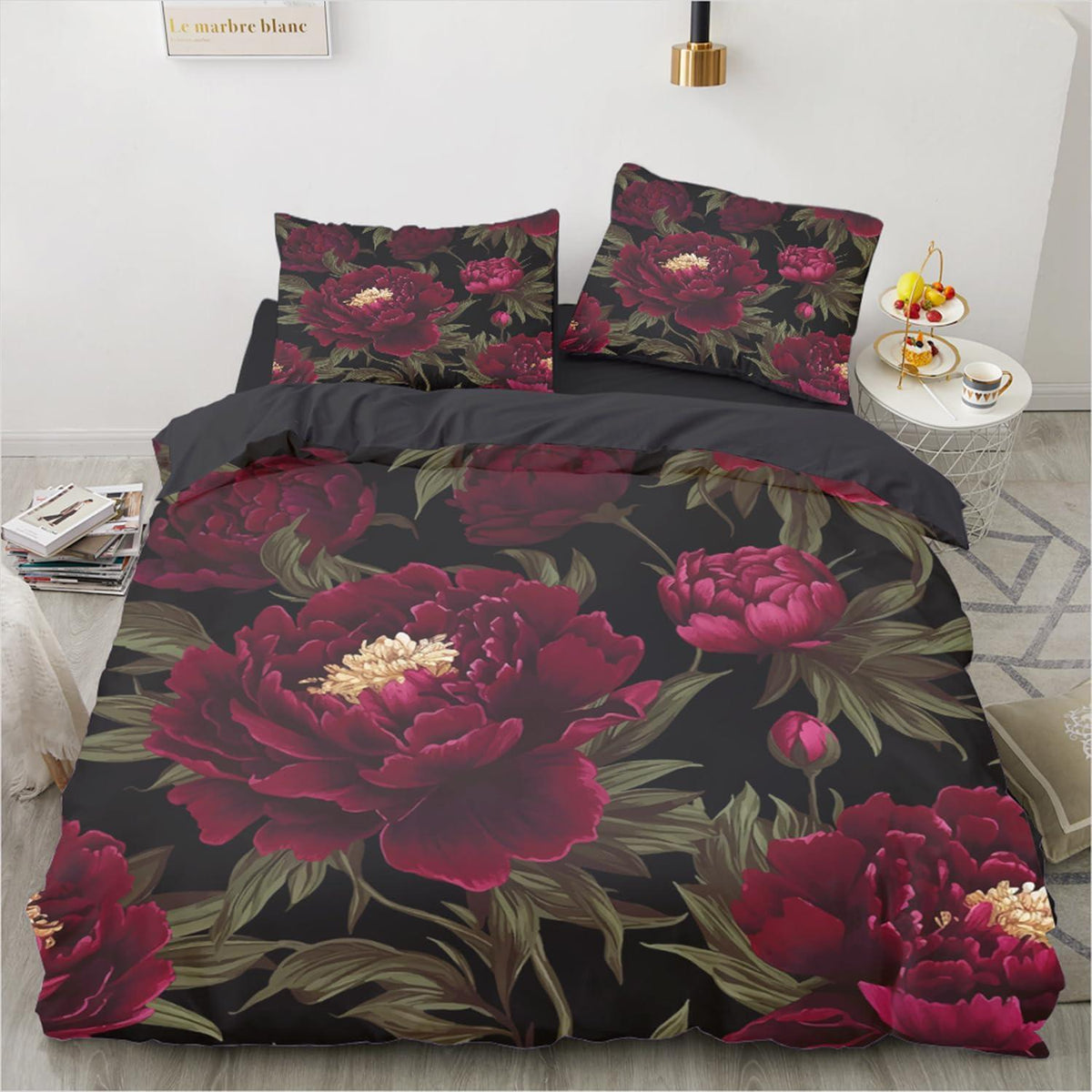 Blumen Bettwäsche Set 135x200 - Rot Lila Floral Mikrofaser