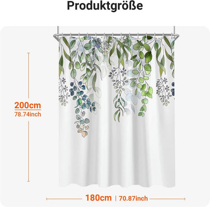 Duschvorhang Grün Blätter 180x200cm Textil mit beschwertem Saum