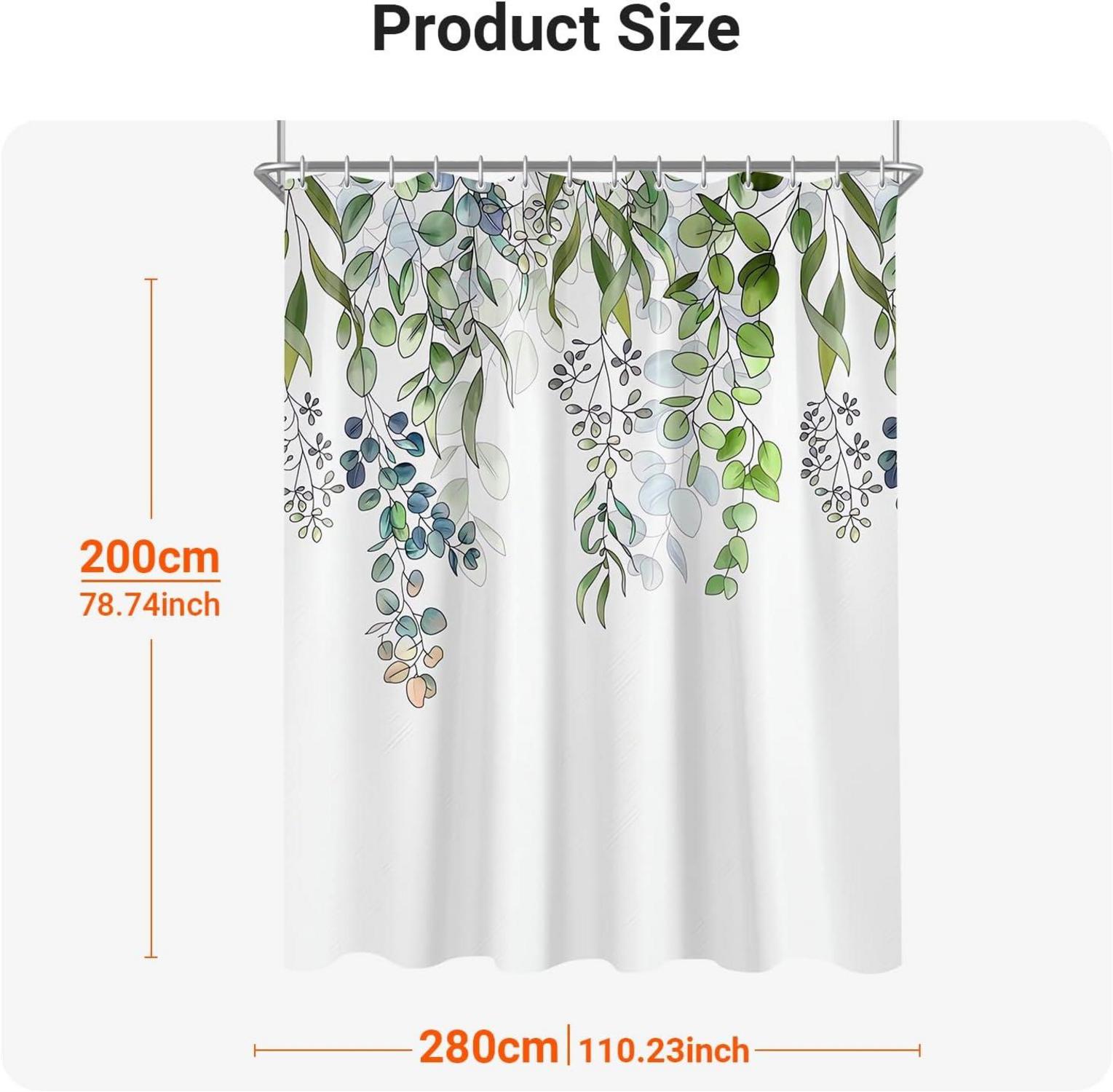 Duschvorhang Grün Blätter 280x200cm Antischimmel Textil Polyester