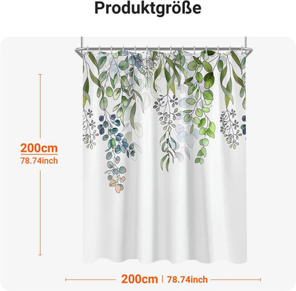 Duschvorhang 200x200cm Grün Blätter Antischimmel Wasserabweisend