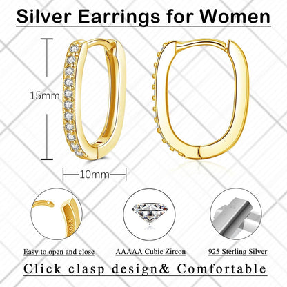 925 Sterling Silber Creolen Ohrringe mit Zirkonia, U-Form