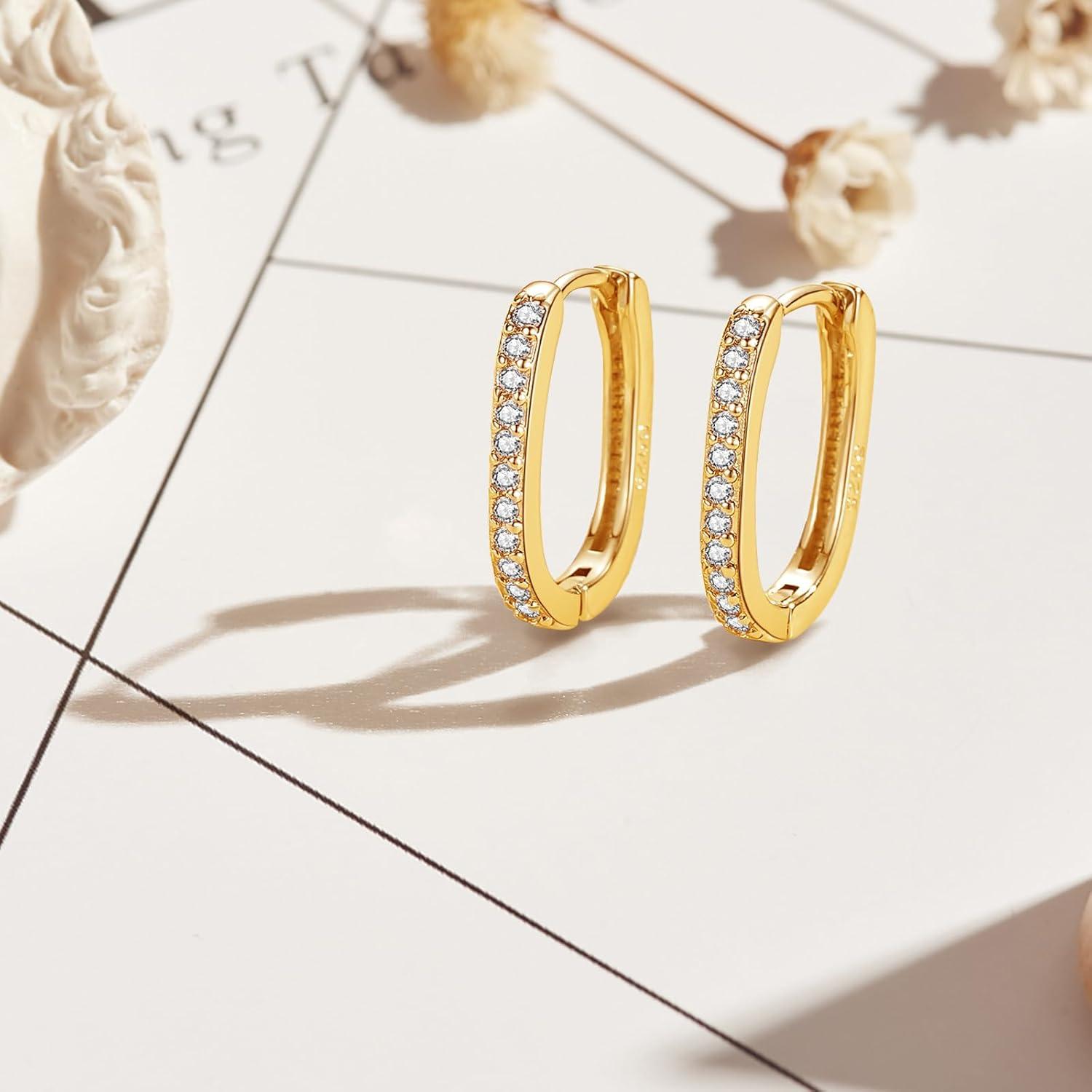Silber Creolen Ohrringe mit Zirkonia - Oval, U-förmig